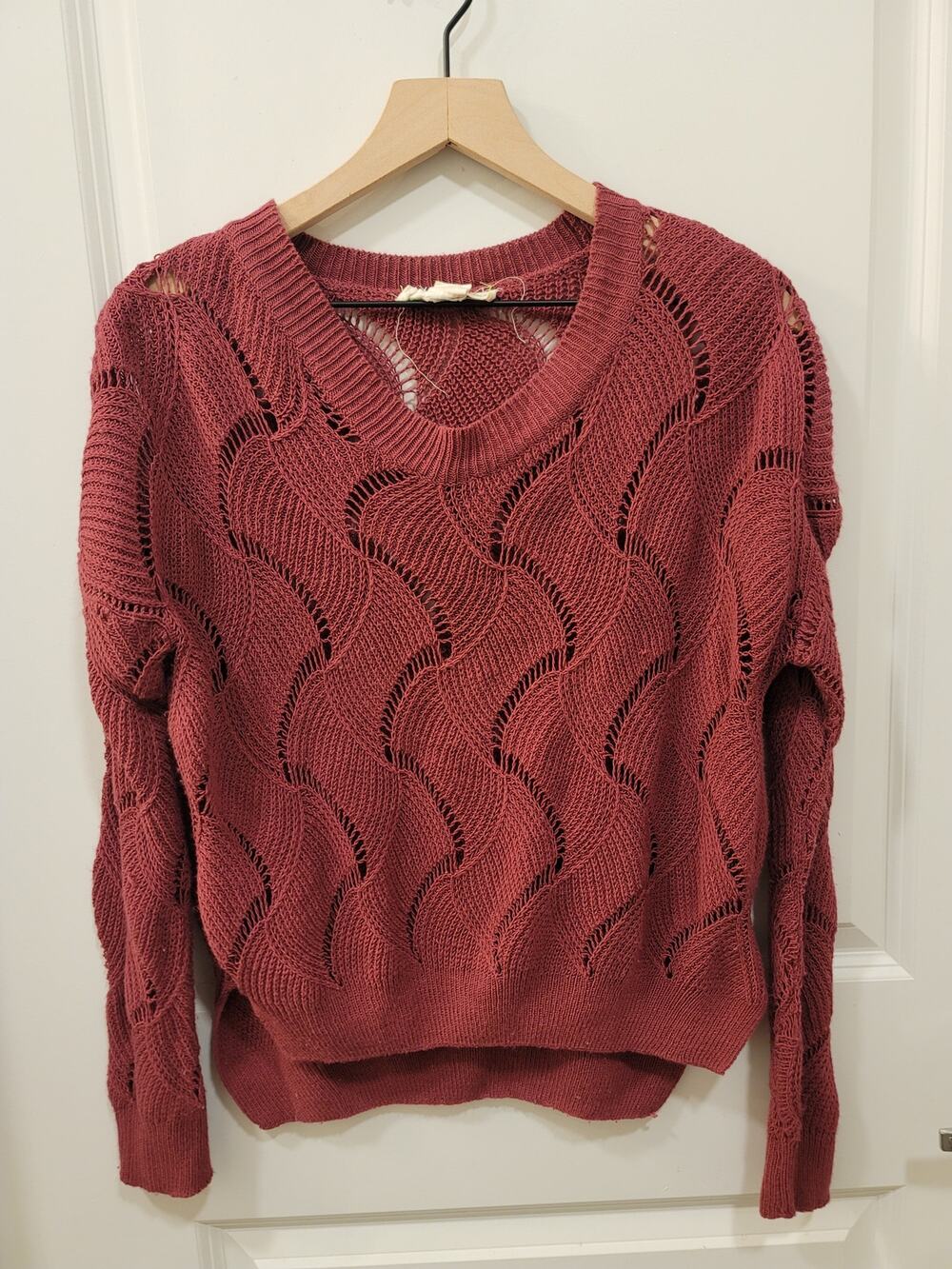 Urban Outfitters Red Open Knit Roundneck Sweater